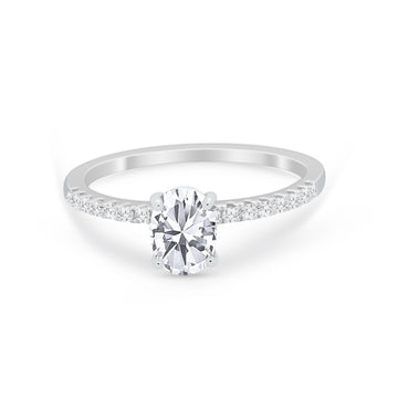 Solitaire Accent Oval Engagement Ring Simulated CZ 925 Sterling Silver